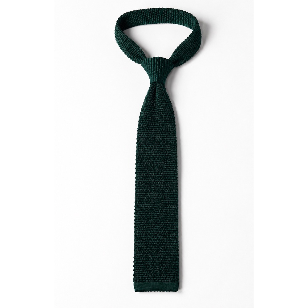 Lands' End Vintage Bottle Forest Green Silk Knit Square End Grenadine Tie Italy